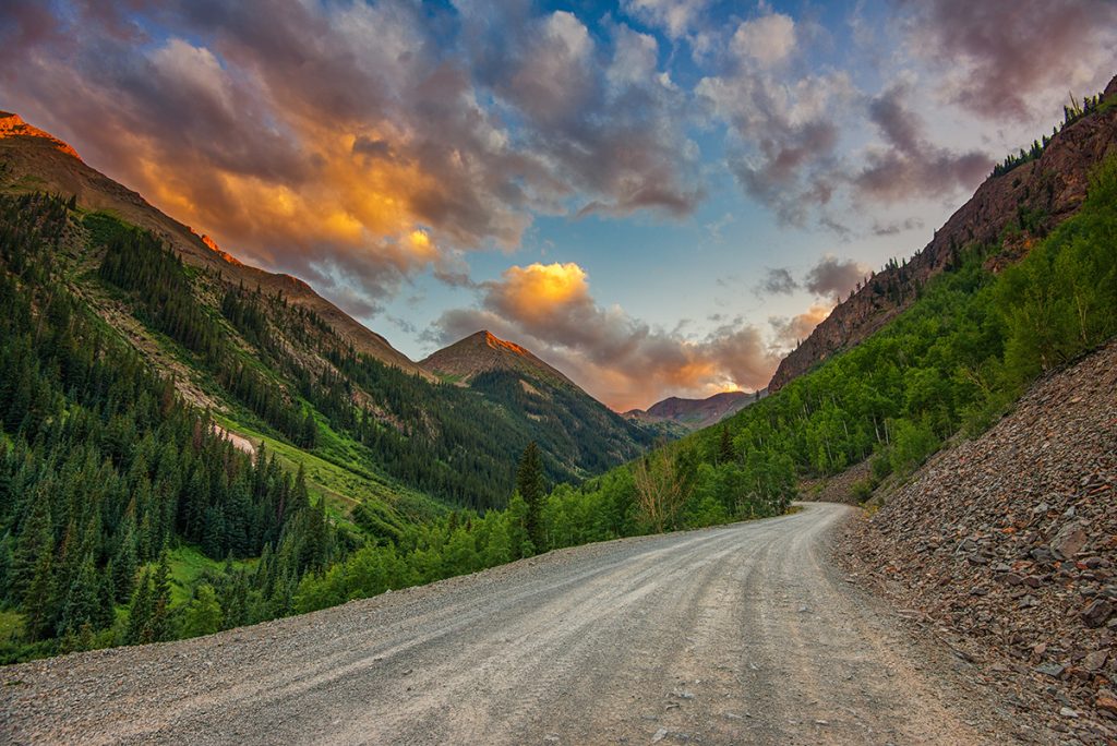 Engineer Pass at sunset on the Alpine Loop Scenic Byway in Colorado near Lake City 