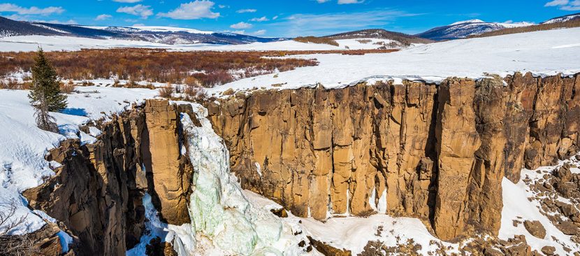 Make sure everyone dresses warmly when you’re snowshoeing or hiking to North Clear Creek Falls near Lake City, Colorado