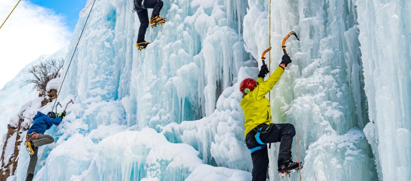 Ice Climbers make their way up a route in Pumphouse Park at the Lake City