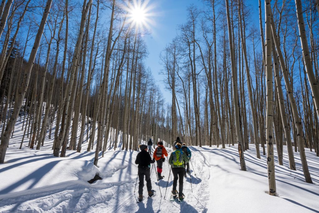 Snowshoers on the groomed Slumgullion Trail System