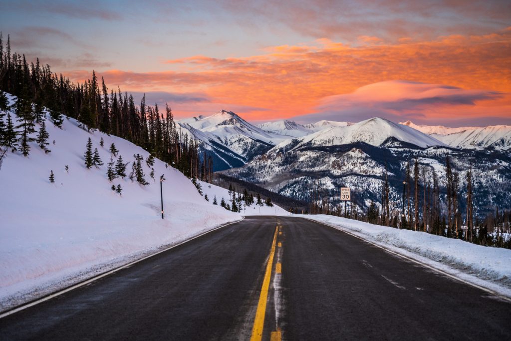 Sunset on Highway 149 at the top of Slumgullion Pass